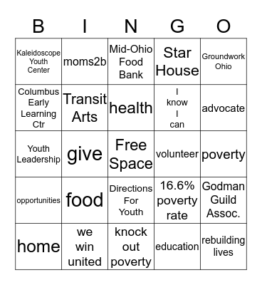 United Way Bingo Card