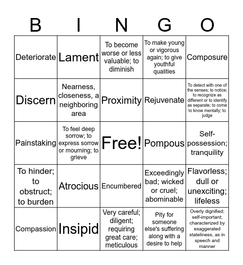 Vocab 4 Bingo Card