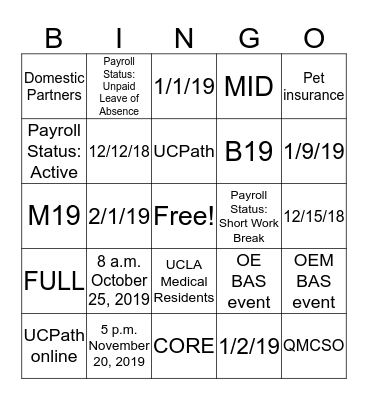 Open Enrollment 2019 BINGO!!! Bingo Card