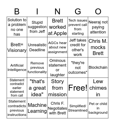 Outcome Bingo Card