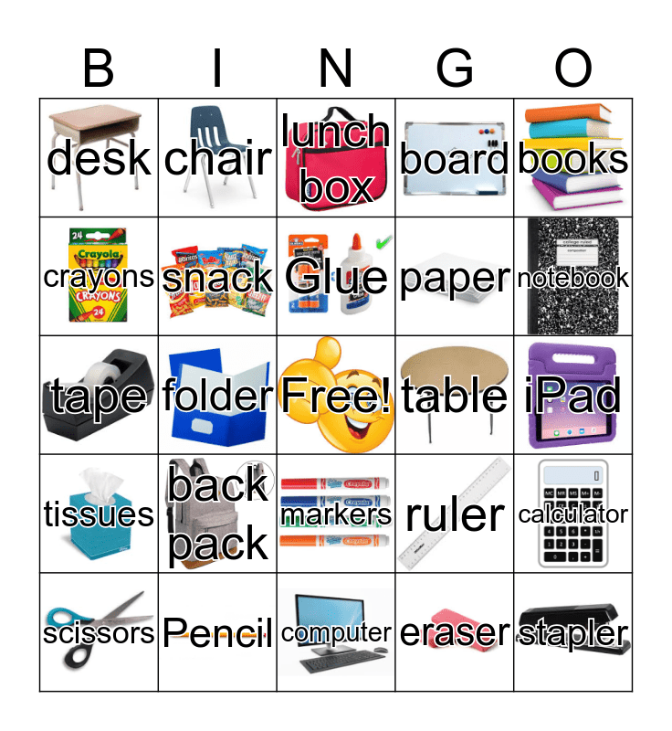 School items Bingo Card