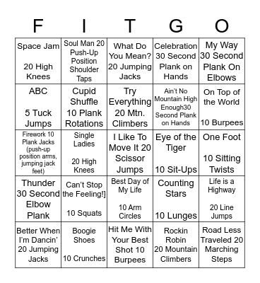 FITGO! Bingo Card