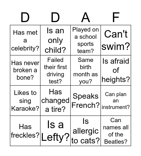 Untitled Bingo Card