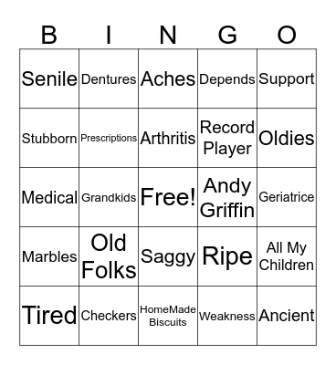 70th Birthday Bingo Card