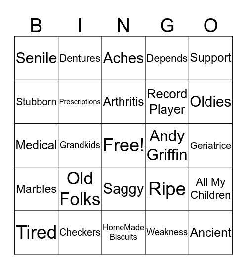 70th Birthday Bingo Card