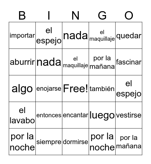 Vocabulario  Bingo Card