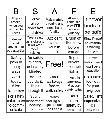 Safety Bingo Card