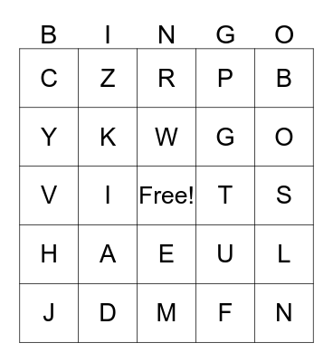 My Letters Bingo Card