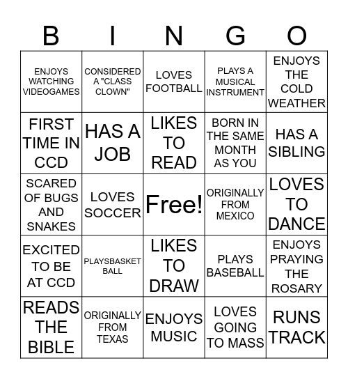 CCD Bingo Card