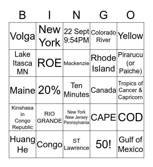 RIVERS Bingo Card