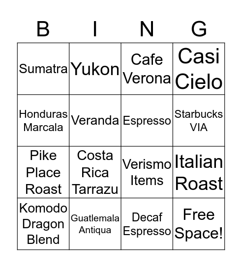 National Coffee Day Bingo Card