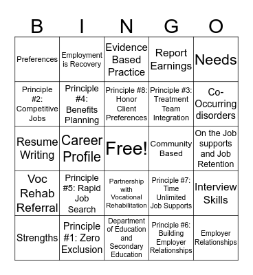 IPS Employment Bingo Card