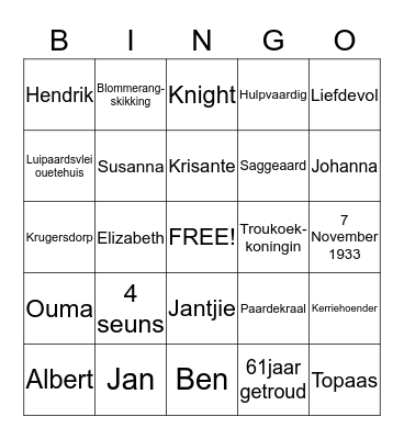 Ouma Babs 80jaar Bingo Card