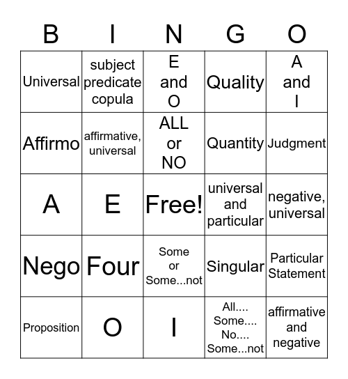 LOGIC CHAPTER 5  Bingo Card