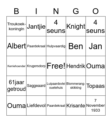 Ouma Babs 80jaar Bingo Card