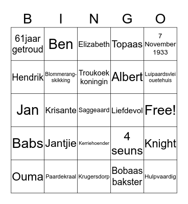 Ouma Babs 80jaar Bingo Card
