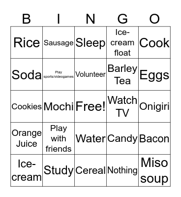 Things that you do Bingo Card