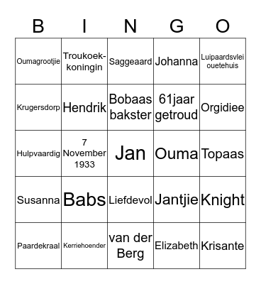 Ouma Babs 80jaar Bingo Card