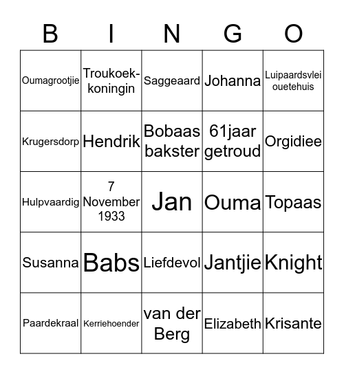 Ouma Babs 80jaar Bingo Card