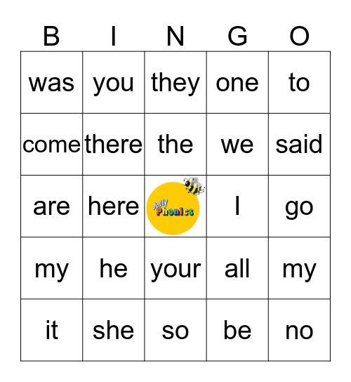 Sight Words Bingo Card