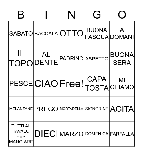 ITALIAN BINGO Card