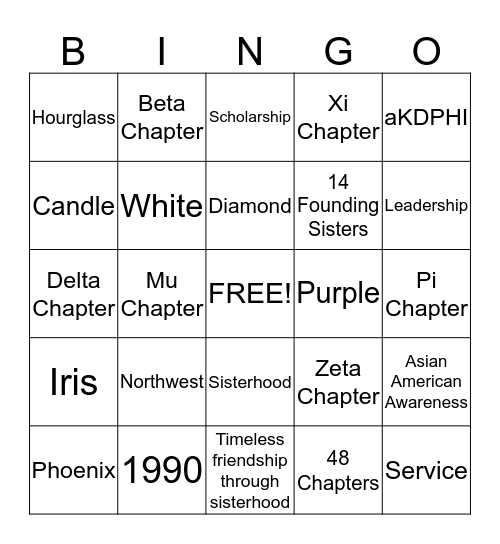 aKDPHI Bingo Card