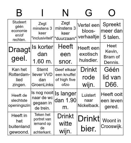 Jonge Democraten Rotterdam Human Bingo Card