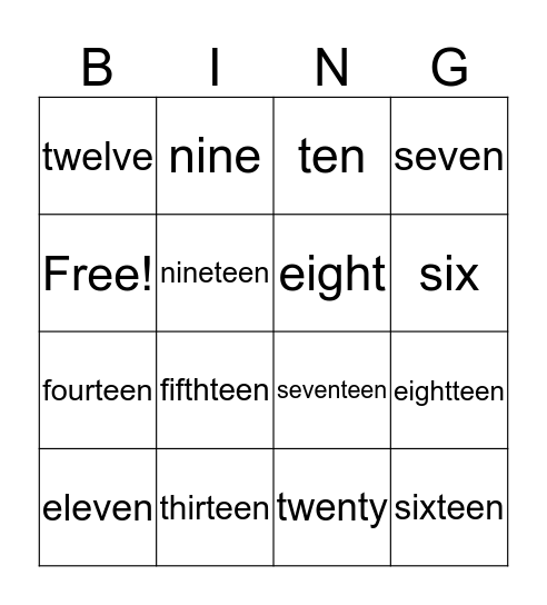 Number bingo Card