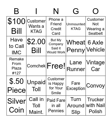 TOLL COLLECTOR "BLACK OUT" BINGO Card