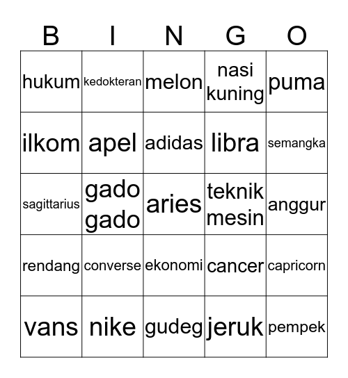 sisil. Bingo Card