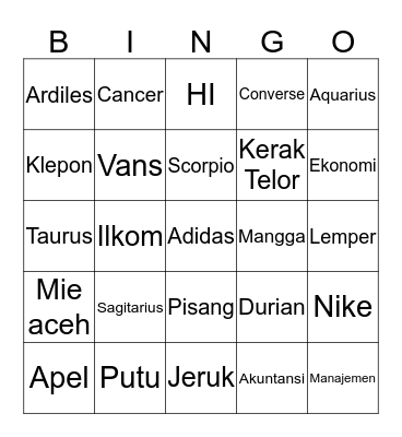 Untitled Bingo Card