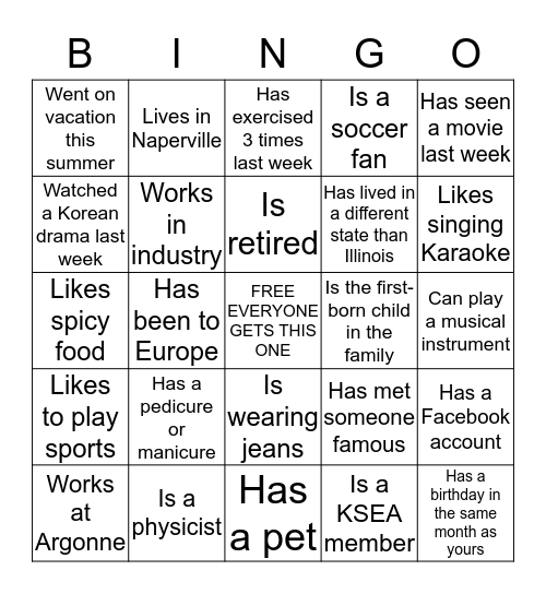 Find Someone Who... Bingo Card