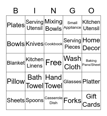 Emily's Bridal Shower Bingo Card