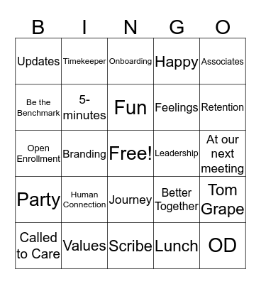 HR Meeting  Bingo Card