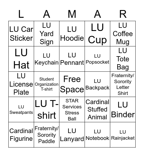 LU Student Bingo Card