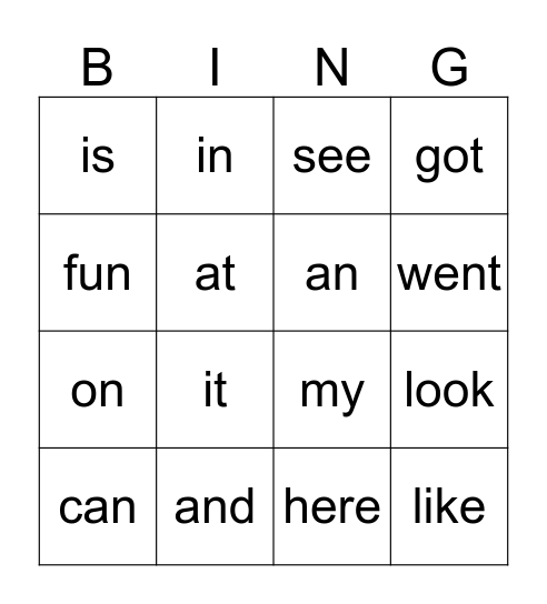 Snap  Bingo Card