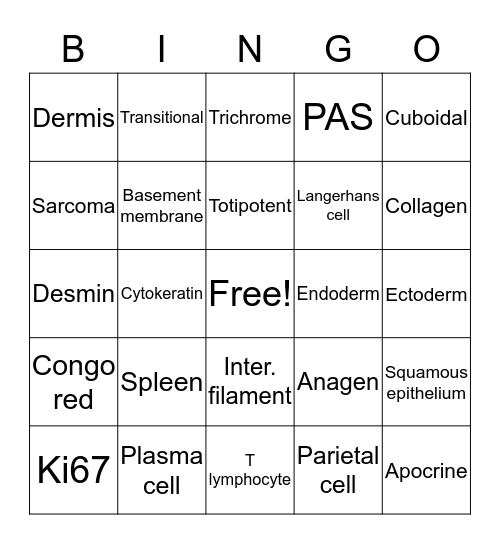 HISTOLOGY BINGO Card