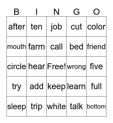 Level 2    Set 3 Bingo Card