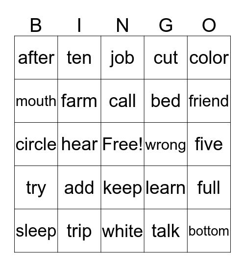 Level 2    Set 3 Bingo Card