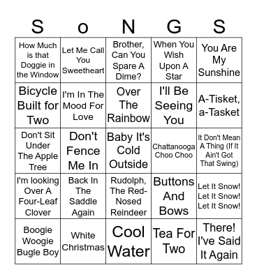 Songs of Old Bingo Card