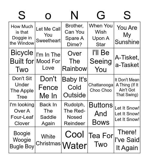 Songs of Old Bingo Card