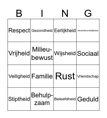 Waarden en normen  Bingo Card