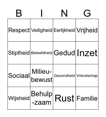 Waarden en normen  Bingo Card