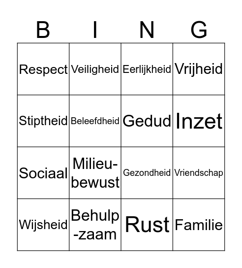 Waarden en normen  Bingo Card