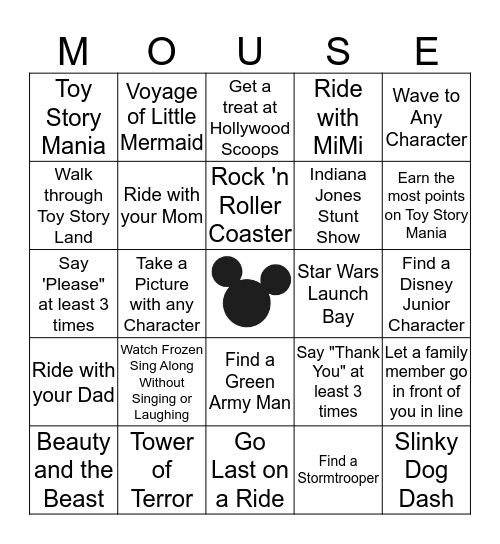 Disney's Hollywood Studios Bingo Card