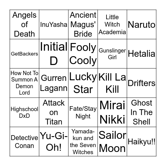 Anime Bingo! Bingo Card