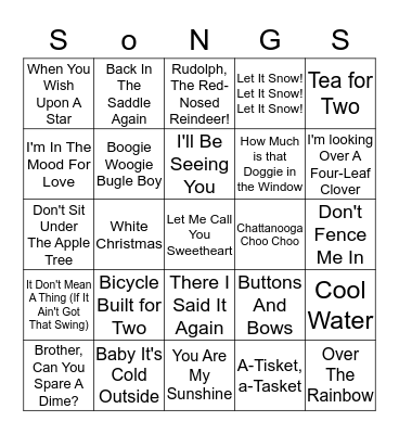Songs of Old Bingo Card