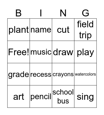 My School Bingo Card