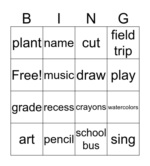 My School Bingo Card