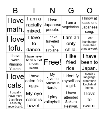Youkoso to くらしかる Bingo Card